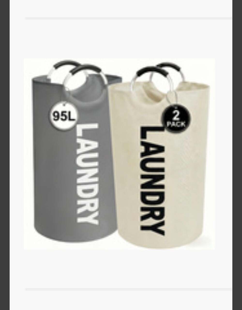 2-Pack Large Foldable Laundry Basket 95L with Half Ring Handles
